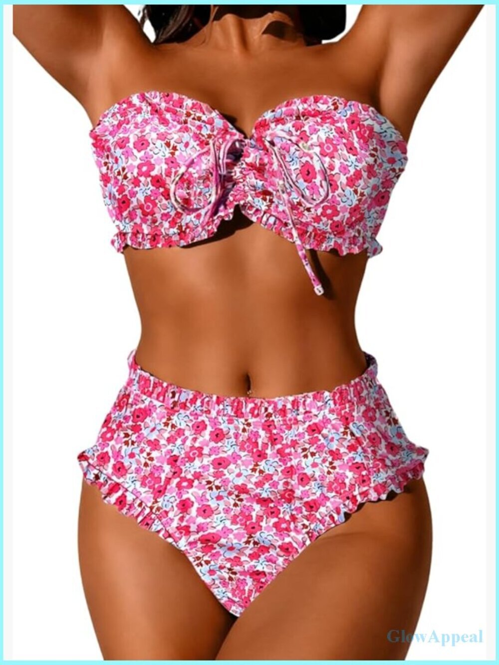 Floral Ruffle High Waisted Bandeau Bikini Set 2 Piece Swimsuits